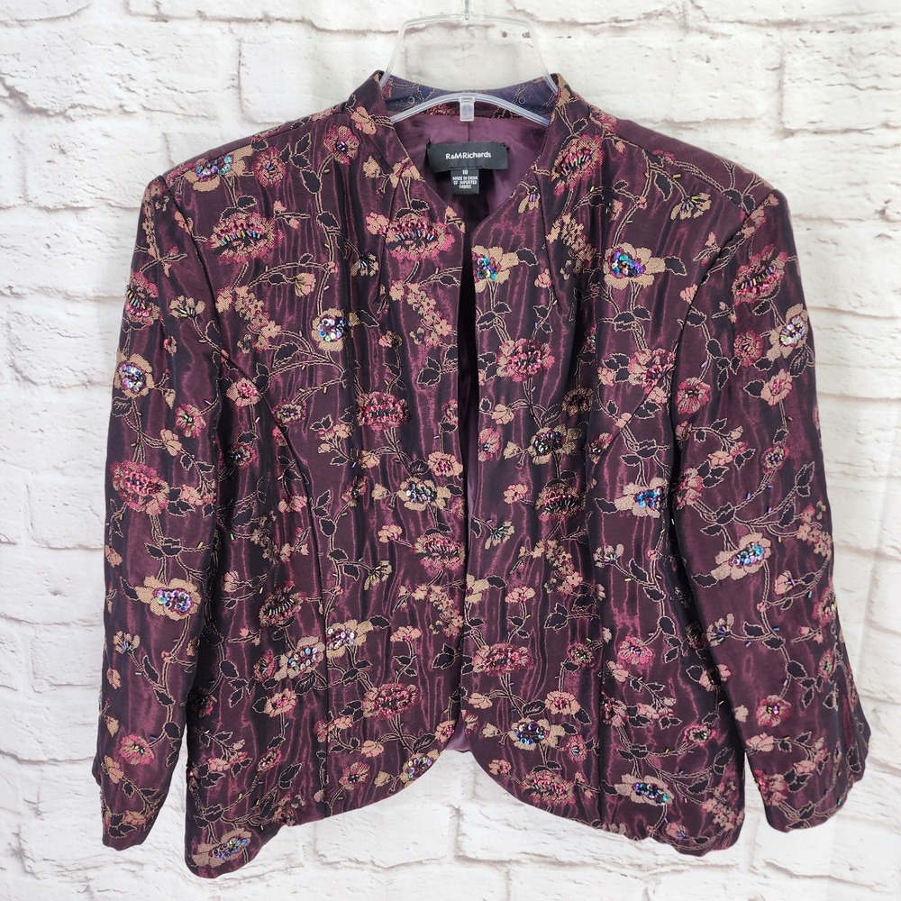R&M Richards Formal Jacket Topper 18 Embroidered Beaded Purple Romantic Sequins